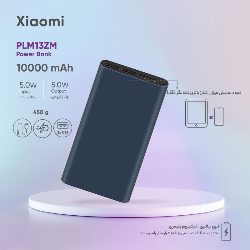 پاوربانک شیائومی مدل PLM13ZM ظرفیت 10000 میلی آمپر ساعت